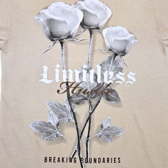 Papercut Collection Limitless Hustle Rose Graphic Tee Menās S Beige Floral Shirt - Picture 3 of 7